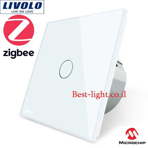 מפסק יחיד חכם מרובע זכוכית לבנה LIVOLO Zigbee