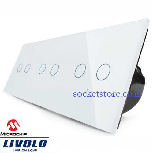 מפסק מגע שישייה מלבני זכוכית לבנה LIVOLO דגם VL-C706-11