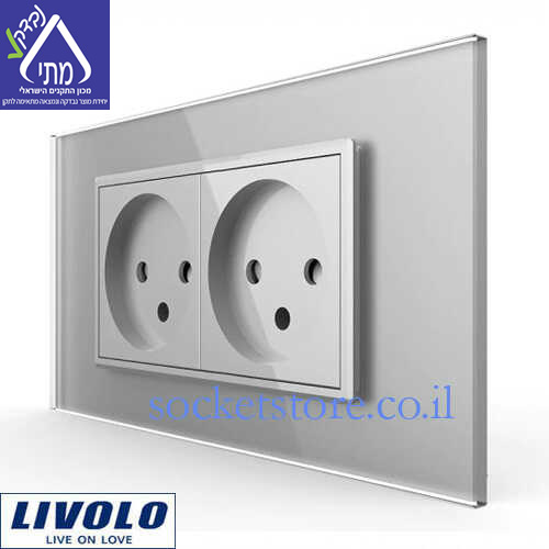 שקע כוח ישראלי כפול צמוד אפור LIVOLO C7C2IL-15