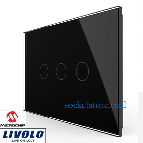 מפסק מגע שלישייה מלבני זכוכית שחורה LIVOLO דגם VL-C903-12