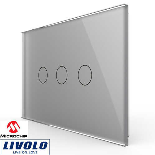מפסק מגע שלישייה מלבני זכוכית אפורה LIVOLO דגם VL-C903-15