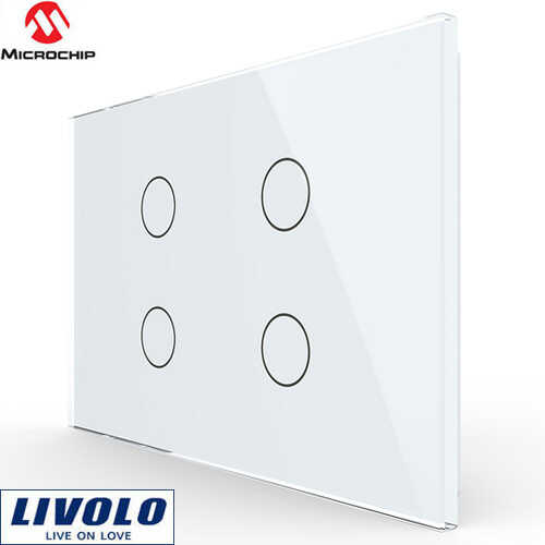מפסק מגע רביעייה מלבני זכוכית לבנה LIVOLO דגם VL-C904-11