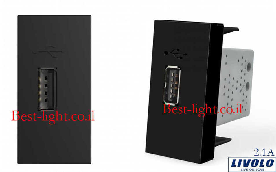 שקע טעינה USB שחור Livolo  2100mA