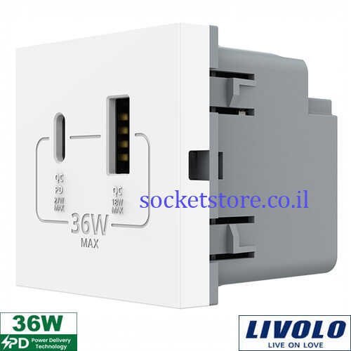 שקע טעינה כפול PD USB A+C שחור LIVOLO