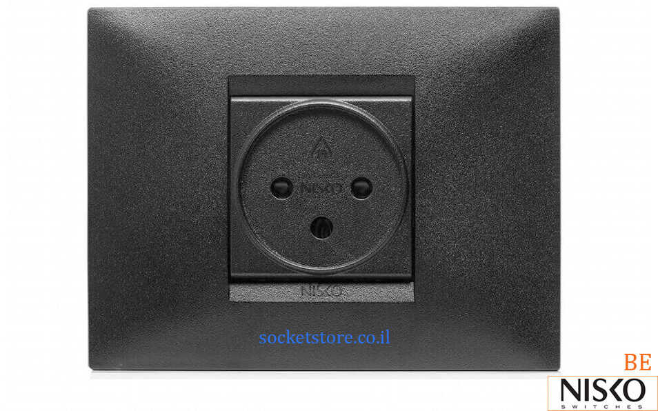 שקע כוח ישראלי יחיד מלבני שחור מט NISKO Switch BE