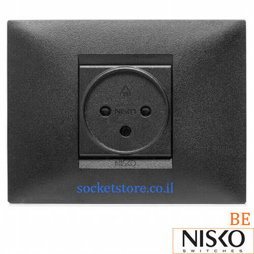 שקע כוח ישראלי יחיד מלבני שחור מט NISKO Switch BE