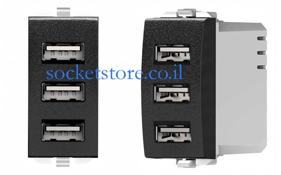 מטען USB A שלישייה שחור מט NISKO Switch