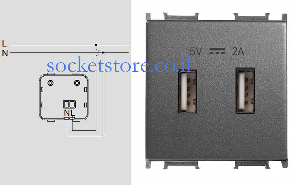 שקע טעינה USB כפול בזלת Panasonic Thea 2A
