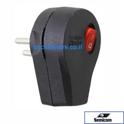 תקע כוח שחור עם מפסק מואר Semicom 16A
