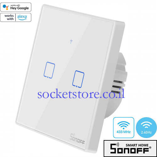 מפסק מרובע מגע כפול Sonoff WiFi & RF דגם T1EU2C 