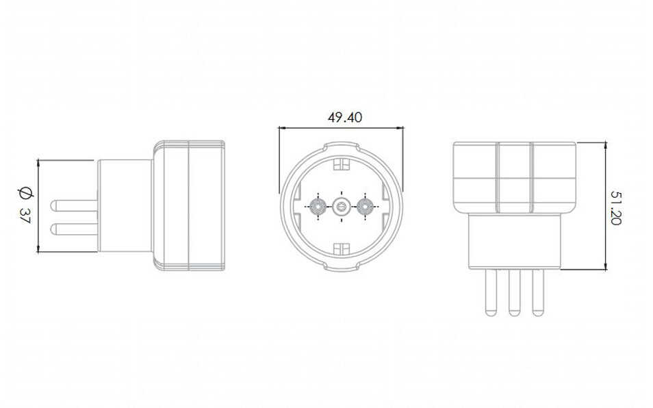 מתאם חשמל קבוע שחור תקע ישראלי לשקע גרמני WiseElectric DPA-3 16A